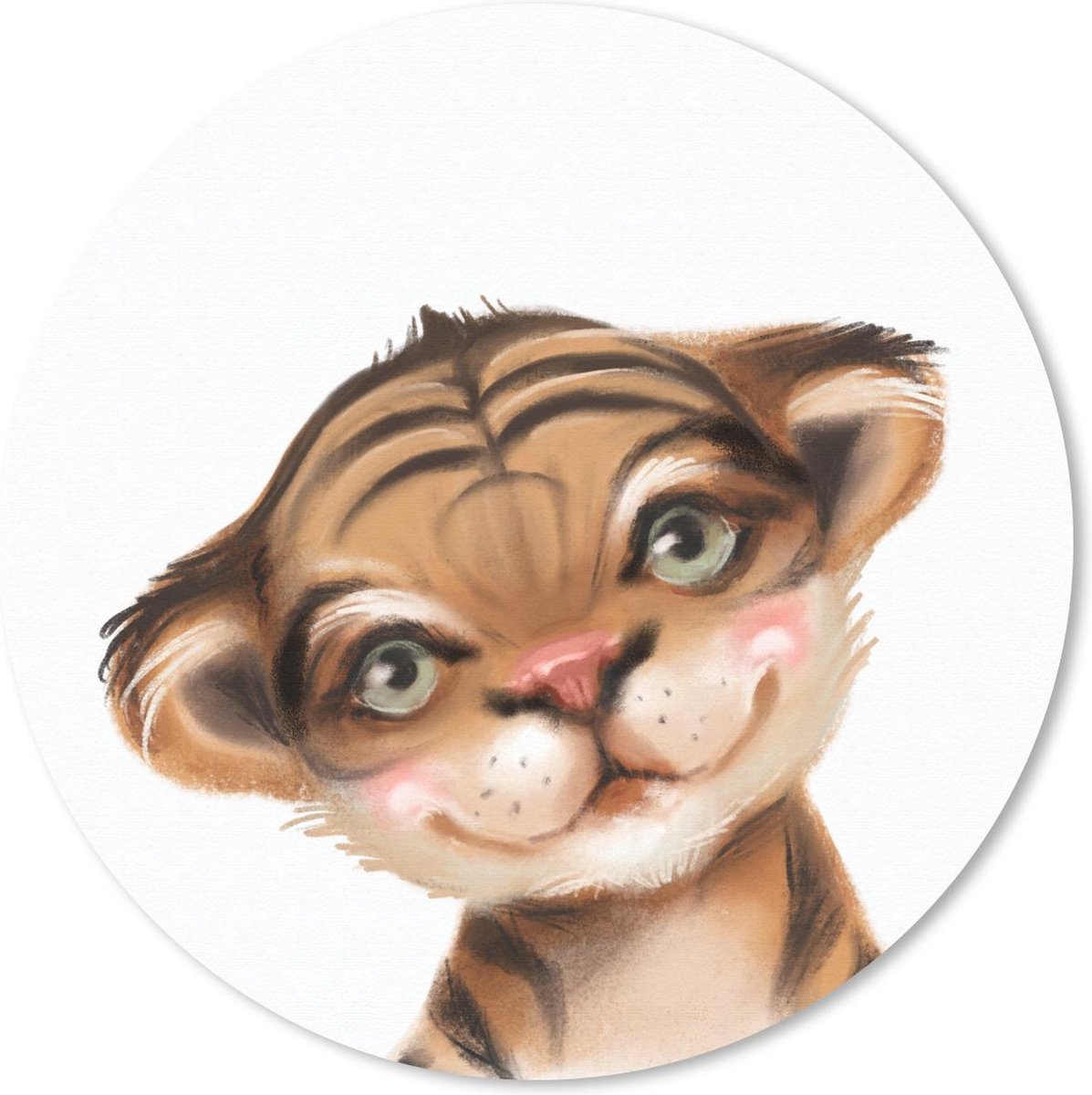 Muismat rond 50x50 cm - Mousepad Tijger - Kinderen - Wit - Ronde muismatten