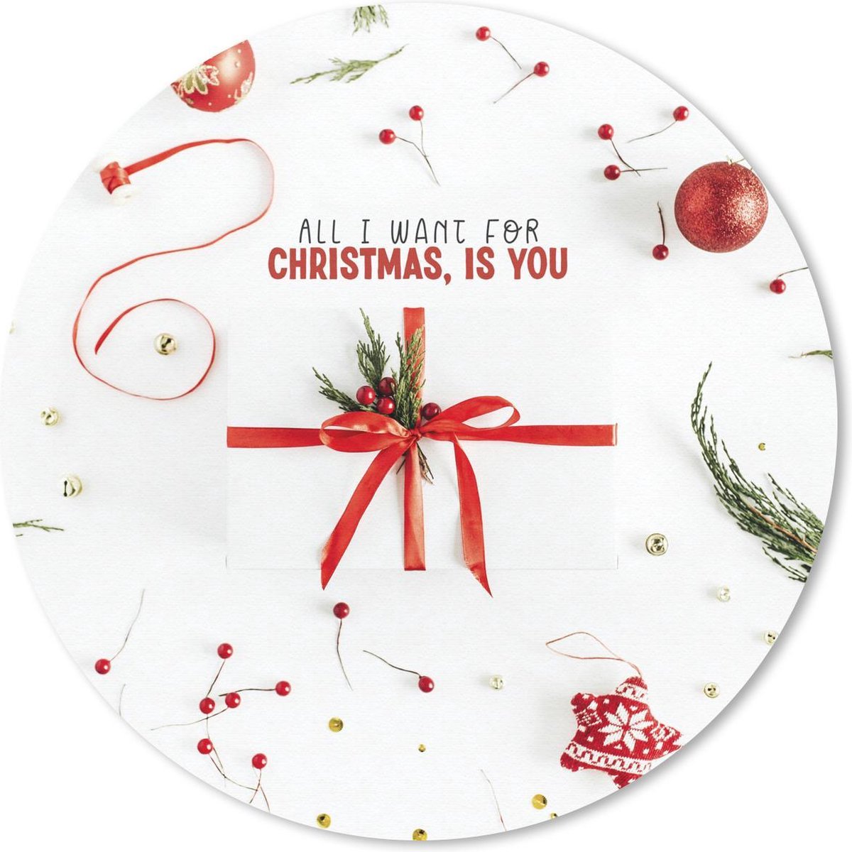 Muismat rond 20x20 cm - Mousepad Winter - Quote - Rood - Ronde muismatten - Kerst - Cadeau - Kerstcadeau voor mannen en voor vrouwen