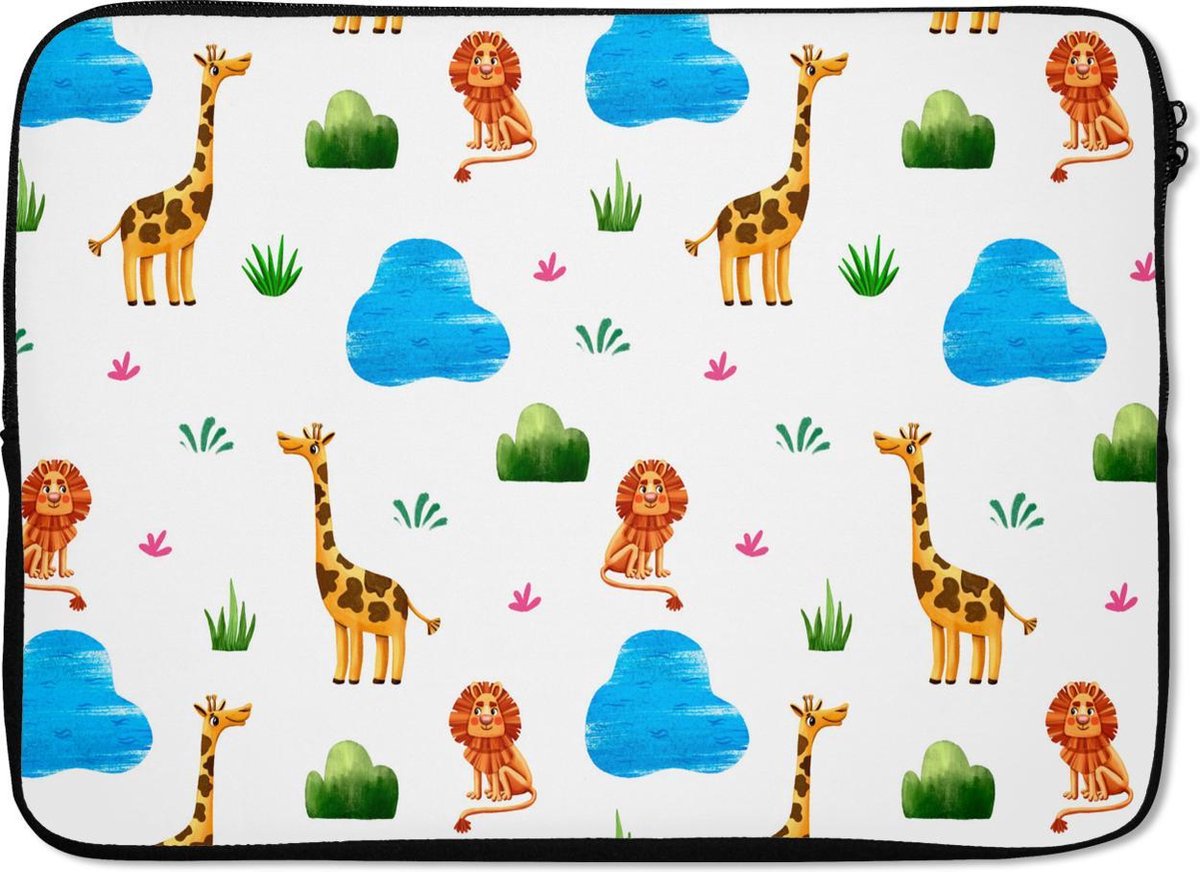 Laptophoes 13 inch - Leeuw - Design - Dieren - Kind - Laptop sleeve - Binnenmaat 32x22,5 cm - Zwarte achterkant