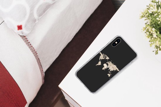 Coque iPhone Xs - Carte du Wereldkaart - Foin - Marron - Coque de téléphone en Siliconen