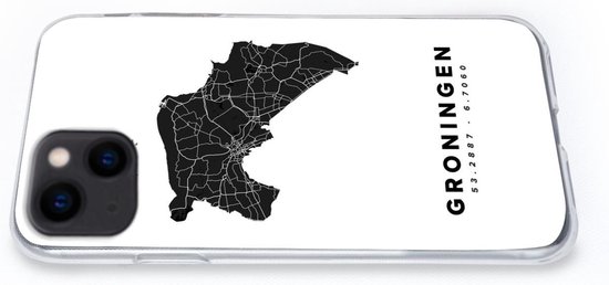 Coque iPhone 13 mini - Groningue - Carte - Zwart - Wit - Siliconen