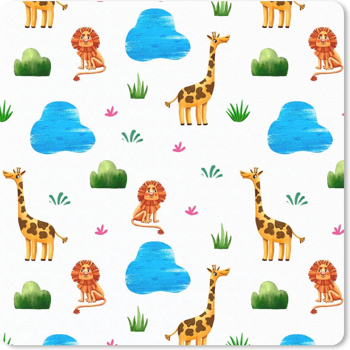 Muismat - Mousepad - Giraf - Leeuw - Jungle - Design - 30x30 cm - Muismatten