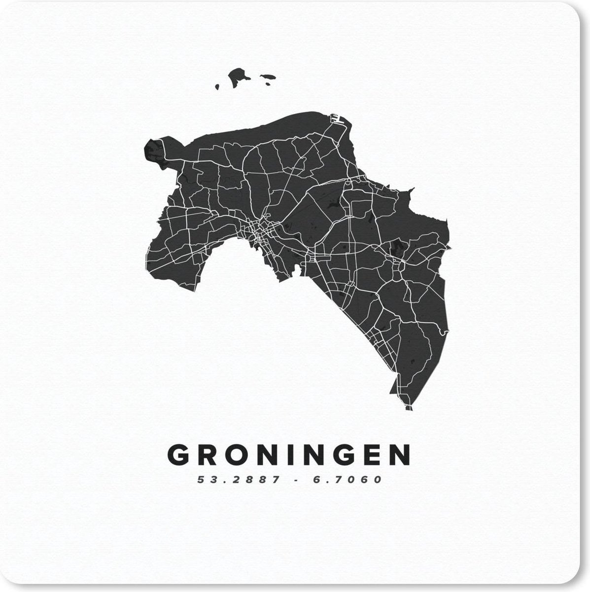 Muismat 20x20 cm - Mousepad Groningen - Wegenkaart Nederland - Wit - Muismatten