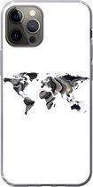 Geschikt voor iPhone 12 Pro hoesje - Wereldkaart - Goud - Lijn - Siliconen Telefoonhoesje