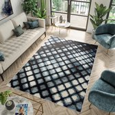 Tapiso Fiesta Vloerkleed Zwart Blauw Modern Tapijt Maat- 60x110