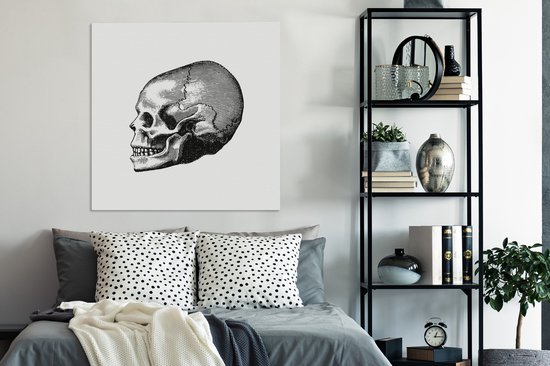 Tableau sur toile Vintage - Tête de mort - Rétro - 90x90 cm - Décoration murale