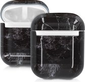 kwmobile Hoesje voor Apple Airpods 1 & 2 - Case voor draadloze oordopjes - Cover in zwart / wit - Marmer design