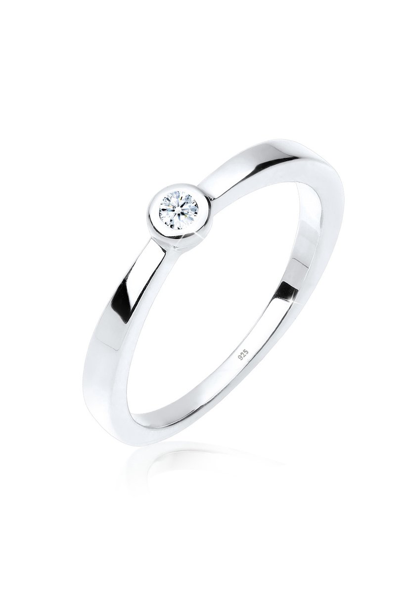 Elli PREMIUM - Ring - Dames Klassiek Solitair met Diamant (0.03 ct.) in 925 Sterling Zilver - Dames