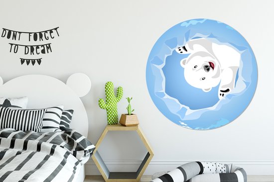 Illustration d'un ours polaire au dessus d'un trou Plaque en plastique de cercle mural - ⌀ 150 cm - peinture ronde - impression photo sur cercle mural en plastique (forex) / cercle vivant / (décoration murale)