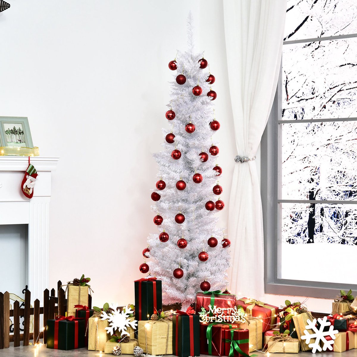 ChristmasGoodz - Kunstkerstboom - Smalle Kunstkerstboom - Smalle kerstboom - Wit - 180 cm – foto 2
