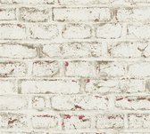 Steen tegel behang Profhome 371621-GU vliesbehang glad met vogel patroon mat wit rood 5,33 m2