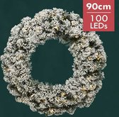 Kerstkrans / Deurkrans 90CM met LED verlichting en sneeuweffect -100 lampjes -lichtkleur: Warm Wit -met stekker -Kerstdecoratie