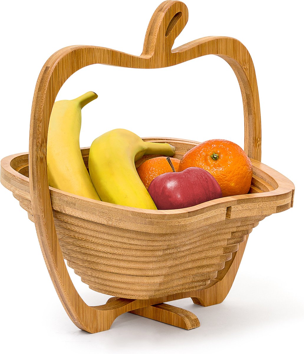 fruitschaal appel - 30 x 27 x 22,5 cm - bamboe - onderzetter - snijplank hout