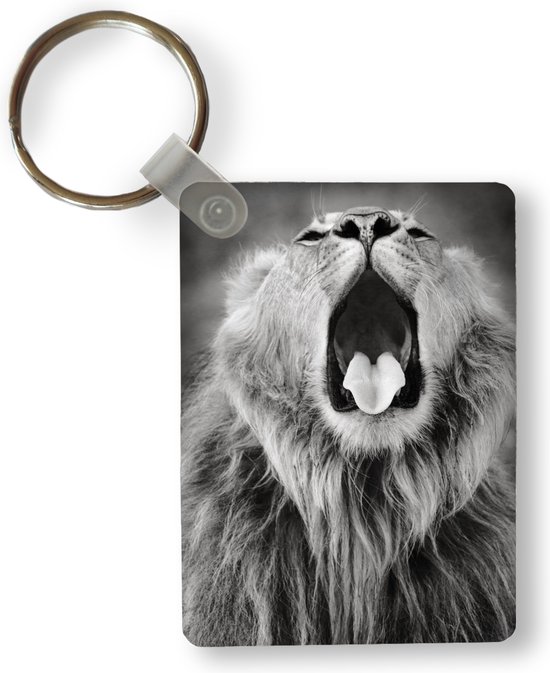 Sleutelhanger - Dierenprofiel geeuwende leeuw in zwart-wit - Uitdeelcadeautjes - Plastic