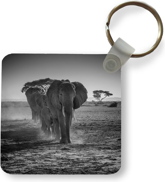 Sleutelhanger - Uitdeelcadeautjes - Olifant - Vlakte - Dieren - Zwart - Wit - Plastic