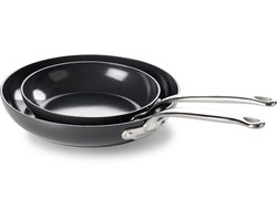 Greenpan Barcelona Aluminium Koekenpannenset 2-delig - Ø 20 en 28 cm – PFAS-vrij – Inductie Koekenpannenset – Ovenbestendig tot 220°C – Vaatwasserbestendig – Snelle opwarming – RVS handgrepen - Zwart