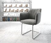 Gestoffeerde-stoel Elda-Flex met armleuning sledemodel rond roestvrij staal fluweel grijs