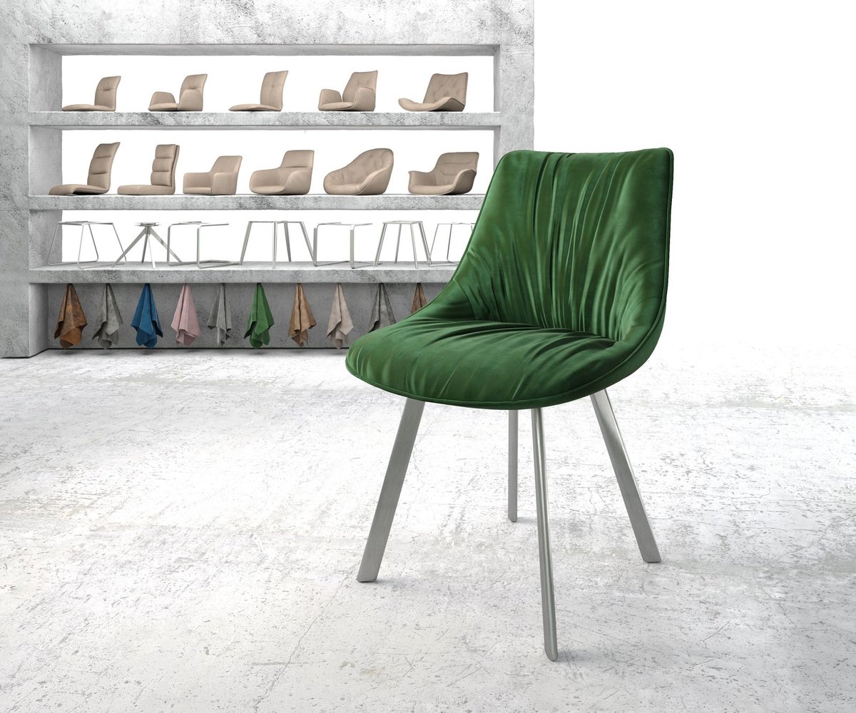 DELIFE Gestoffeerde-stoel Elda-Flex 4-poot ovaal roestvrij staal fluweel groen