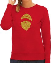 Kerstman hoofd Kerst trui - rood met gouden glitter bedrukking - dames - Kerst sweaters / Kerst outfit XL