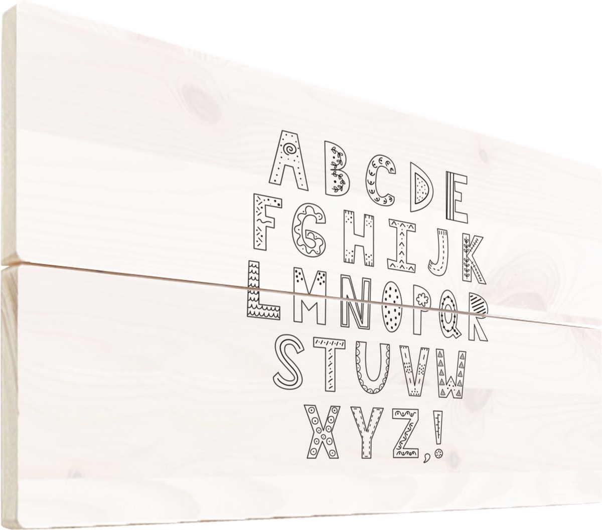 Alfabet tekening op hout 30x20 tekening alfabet met versierde letters zwartwit...