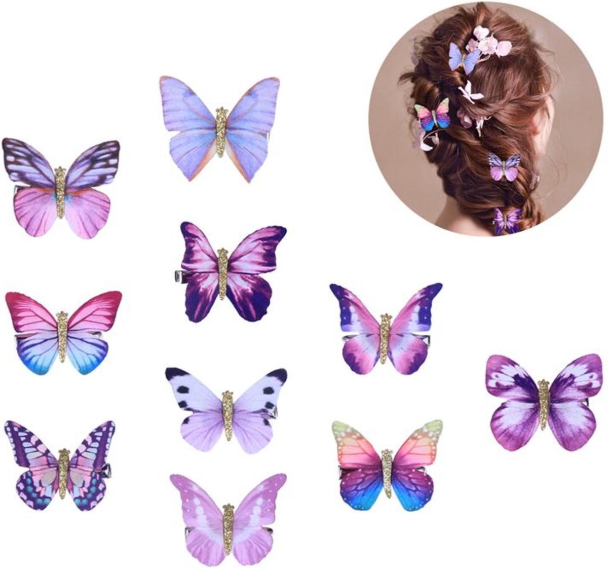 10x Vlinder Haar Clip - Schattige Pins voor Schattige Meisjes - Prinsessen speelgoed - Haarclips - Roze