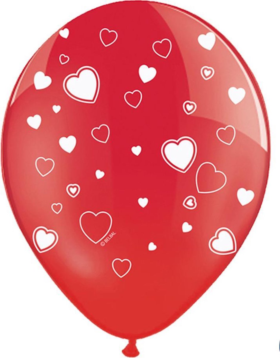 Afbeelding van product Partydeco Ballonnen rood met hartjes - 6 stuks - OP = OP