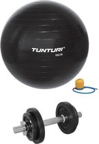 Tunturi - Fitness Set - Halterset 10 kg incl 1 Dumbellstang - Gymball Zwart 55 cm