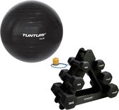 Tunturi - Fitness Set - Dumbbell Opbergrek incl 2x 1 t/m 3 dumbbells  - Gymball Zwart 75 cm