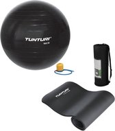 Tunturi - Fitness Set - Fitnessmat 180 x 60 x 1,5 cm - Gymball Zwart 90 cm