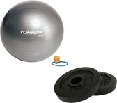 Tunturi - Fitness Set - Halterschijven 2 x 1,25 kg - Gymball Zilver 55 cm