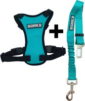 Sharon B - autoharnas - hondengordel - turquoise - maat XS - autogordel met hondentuigje - voor kleine honden - veilig onderweg