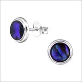 Aramat jewels ® - Zilveren schelp oorbellen abalone blauw 925 zilver 8mm