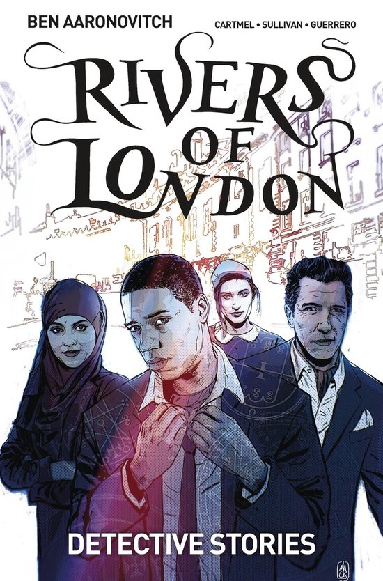 Strips van Rivers of London: Detective Stories met vier personen voor een achtergrond van Londense gebouwen.