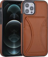 Bruin hoesje voor iPhone 12 - 12 Pro - Back Cover - Pasjeshouder - Multifunctionele Handstrap