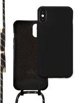 xoxo Wildhearts siliconen hoesje geschikt voor iPhone X/XS - Silicone Pretty Black & Gold Cord Case - telefoonhoesje met koord - telefoonkoord - zwart / goud