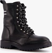 Groot leren meisjes veterboots - Zwart - Maat 34 - Echt leer