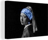 Canvas schilderij 180x120 cm - Wanddecoratie Meisje met de parel - Vermeer - Blauw - Muurdecoratie woonkamer - Slaapkamer decoratie - Kamer accessoires - Schilderijen