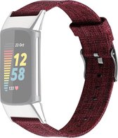 By Qubix - Geschikt voor Fitbit Charge 5 - Fitbit Charge 6 Nylon bandje - Bordeaux - Smartwatch Band - Horlogeband - Polsband