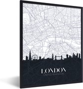 Fotolijst incl. Poster - Kaart - Londen - Skyline - Zwart - Wit - 30x40 cm - Posterlijst