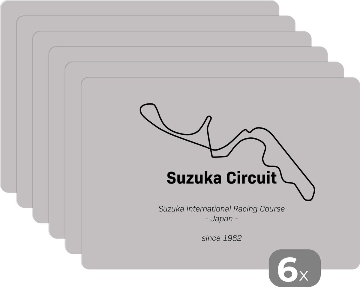 Placemat - Placemats kunststof - Formule 1 - Suzuka - Circuit - 45x30 cm - 6 stuks - Hittebestendig - Anti-Slip - Onderlegger - Afneembaar