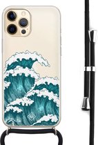 iPhone 12 hoesje met koord - Wave | Apple iPhone 12 crossbody case | Zwart, Transparant | Geen opdruk
