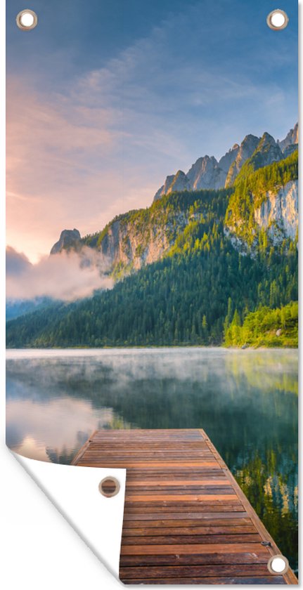 Foto: Schuttingposter indrukwekkende zonsopgang in de bergen van oostenrijk 100x200 cm tuindoek