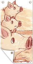 Tuinposter Een illustratie van een varken met twee biggetjes - 30x60 cm - Tuindoek - Buitenposter