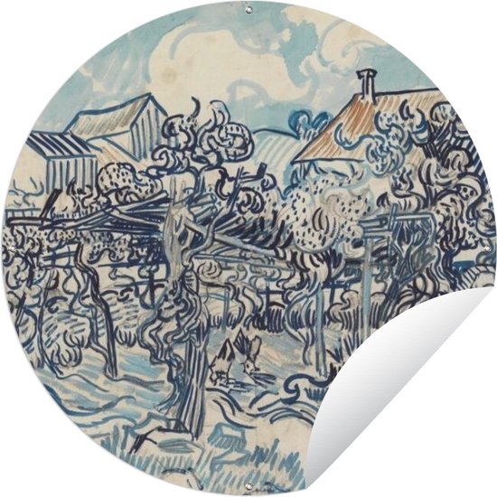 Tuincirkel Oude wijngaard met boerin - Vincent van Gogh - 60x60 cm - Ronde Tuinposter - Buiten
