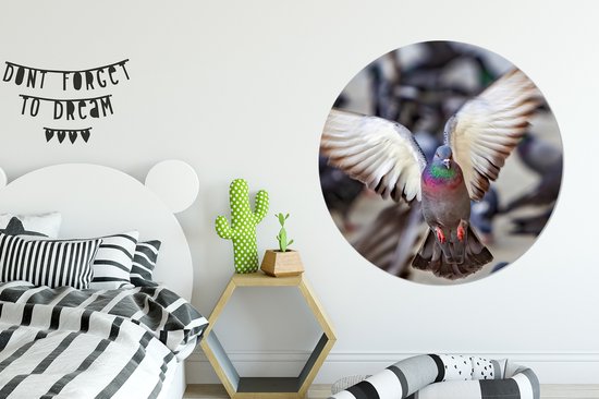 WallCircle - Peinture - Une Duif Volante - Multicolore - 140 X 140 Cm