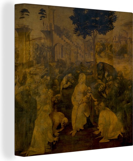 Adoration des mages - Toile Leonardo de Vinci 2cm 90x90 cm - Tirage photo sur toile (Décoration murale salon / chambre)