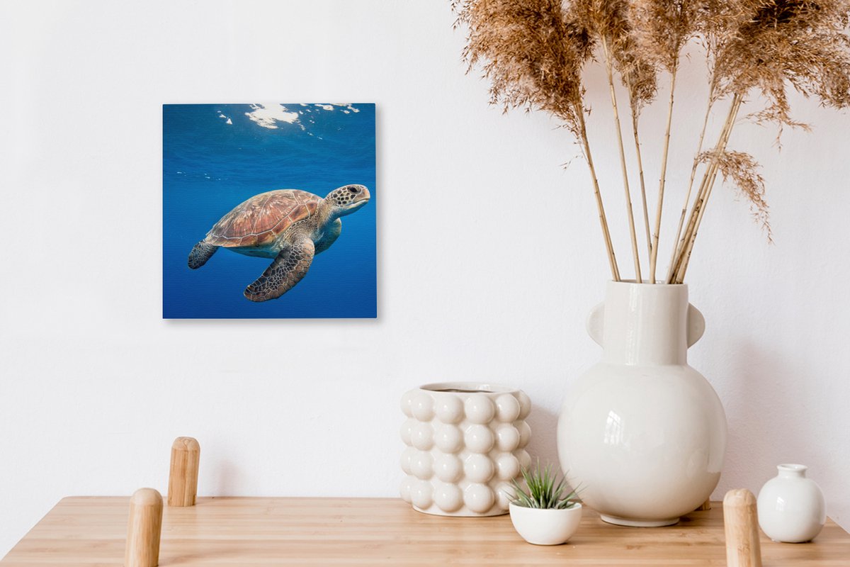 Toile Peinture Tortue dans l'océan - 20x20 cm - Décoration murale