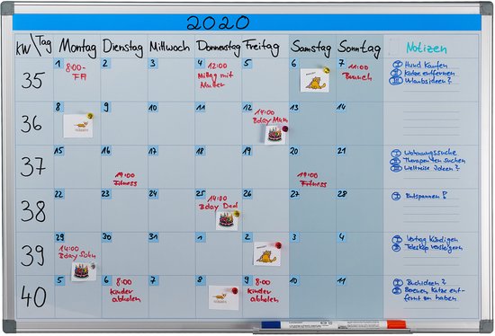 whiteboard planner - weekplanner - magnetisch - pennenbakje - 60 x 90 cm - wit