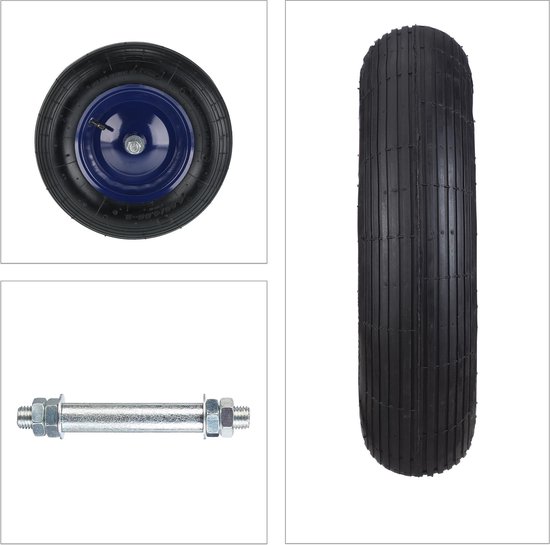 Relaxdays kruiwagenwiel - 4.80/4.00-8 - luchtband - stalen velg - met as - tot 120 kg - zwart-blauw van Relaxdays — afbeelding 5