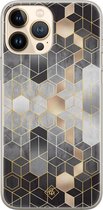 iPhone 13 Pro Max hoesje siliconen - Grey cubes | Apple iPhone 13 Pro Max case | TPU backcover transparant